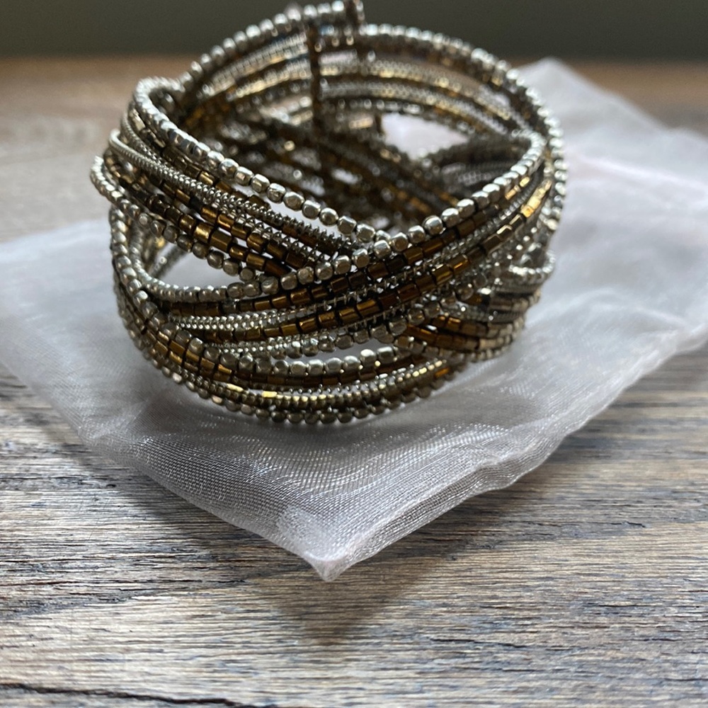 Silver and gold twisted beaded bracelet